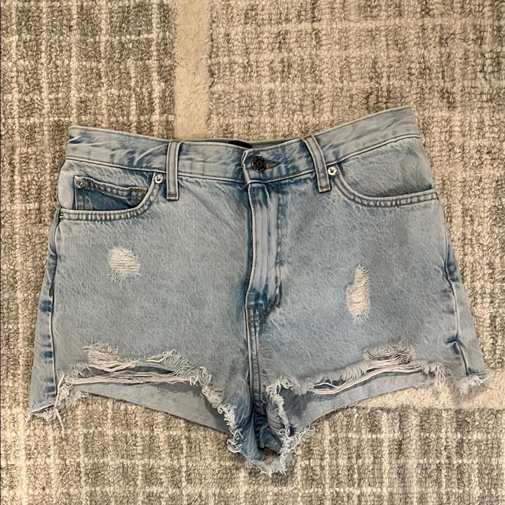 BDG Blue Distressed Jean Shorts Raw Hem